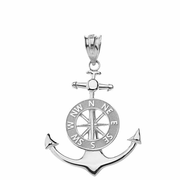 925 Sterling Silver Mariner's Anchor Compass Pendant Necklace