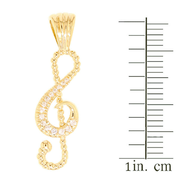 10K Solid Yellow Gold CZ Music Note Charm Pendant Necklace