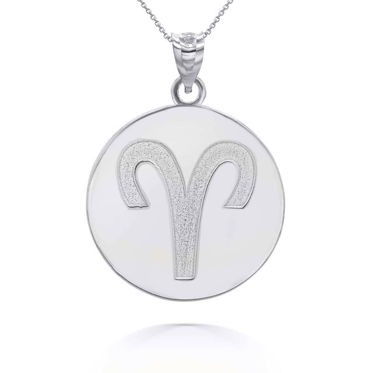 Personalized Engrave Name Zodiac Sign Aries Round Silver Pendant Necklace