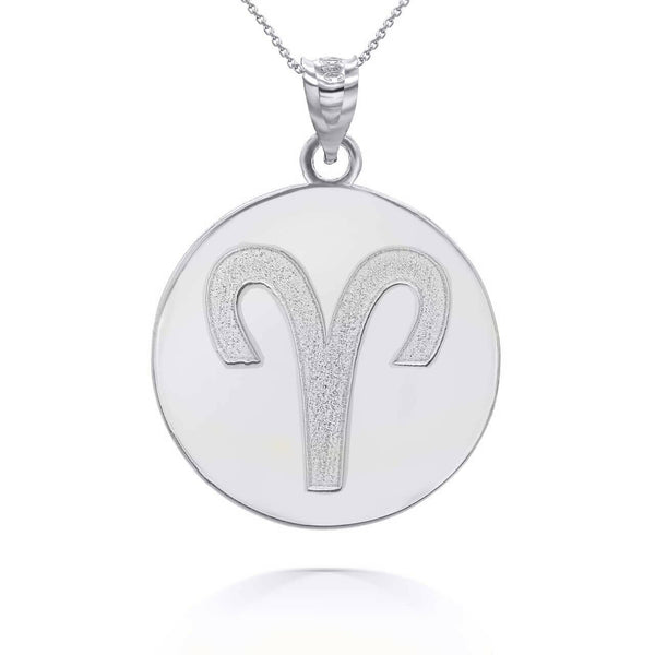 Personalized Engrave Name Zodiac Sign Aries Round Silver Pendant Necklace