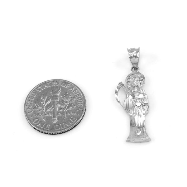 10K Real White Gold Santa Muerte Charm Pendant Necklace 16" 18" 20" 22"