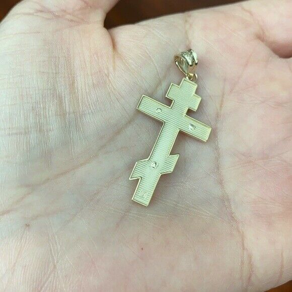 Solid 14k Gold Jesus Christ Russian Orthodox Crucifix Cross Pendant Necklace