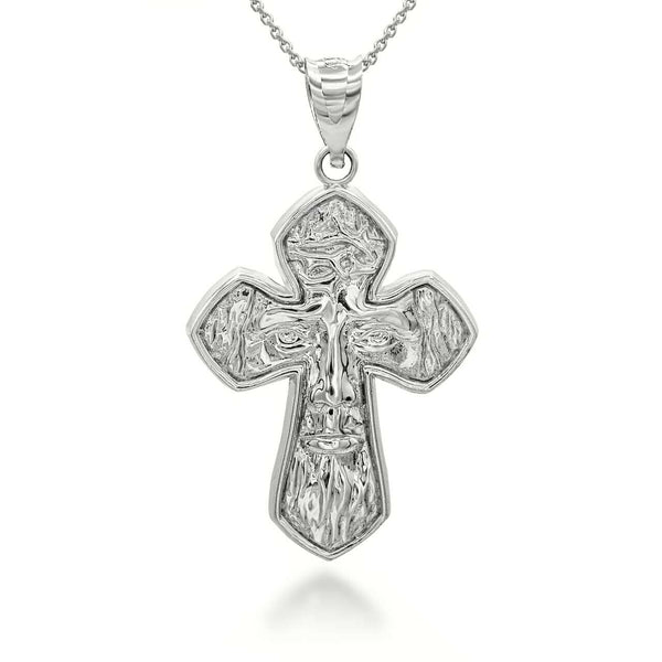 925 Sterling Silver Jesus Christ Face In Holy Cross Pendant Necklace