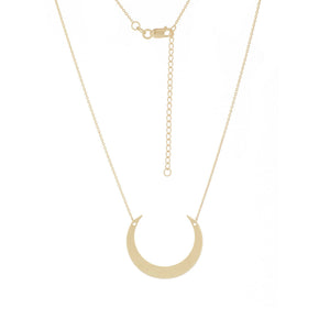 14K Solid Gold Half Moon Crescent Necklace - Yellow Adjustable 16"-18"