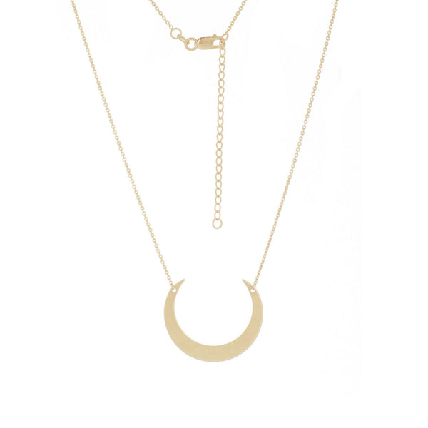 14K Solid Gold Half Moon Crescent Necklace - Yellow Adjustable 16"-18"