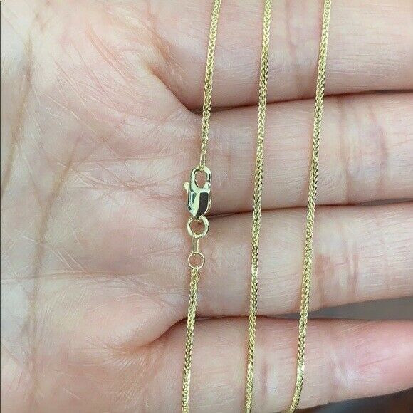 14k Solid Yellow Real Gold 0.9 mm Square Wheat Chain Necklace 16"-18" Adjustable