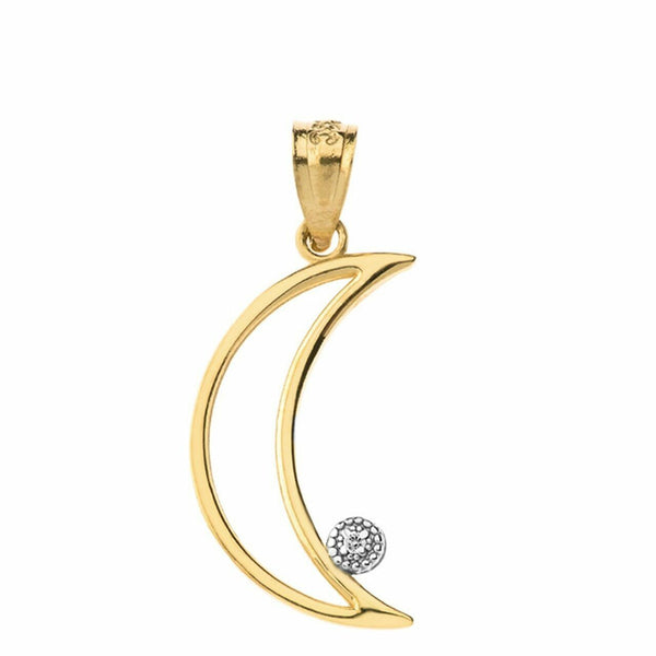 10k or 14k Solid Gold Crescent Moon Arc-Shaped Outline Openwork Pendant Necklace