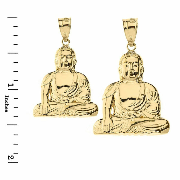 14k Yellow Gold Zen Buddhist Meditation Buddha Pendant Necklace (Medium, Large)