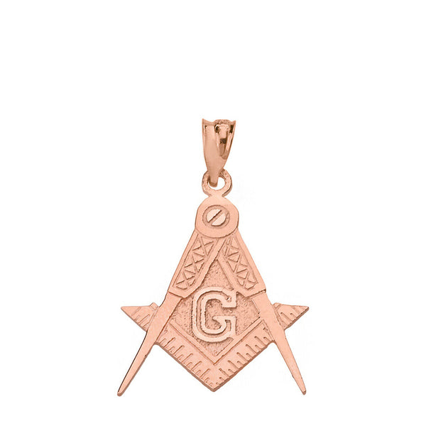 10K Rose Gold Masonic Freemason Compass and Square Letter G Pendant Necklace