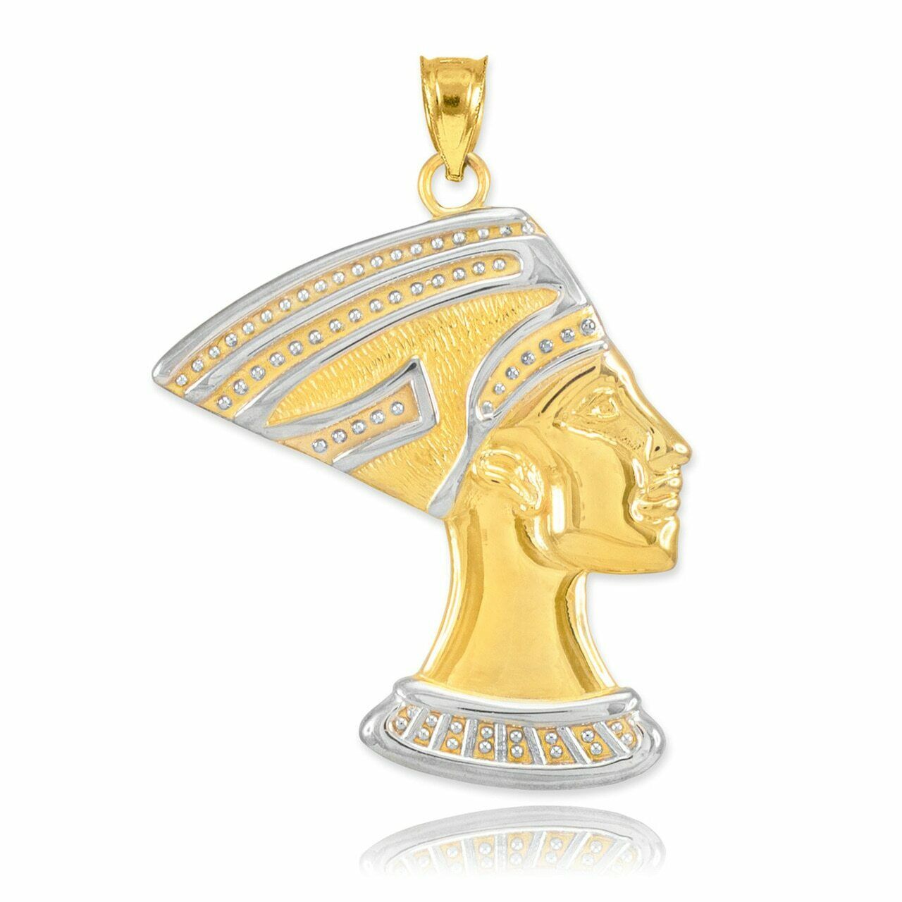 Two-Tone Gold Queen Nefertiti Pendant Pyramid Egypt Mummy Royalty Power Wisdom