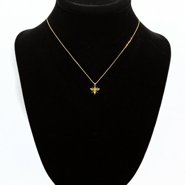 10k Solid Yellow Gold 3D Bee Pendant Necklace