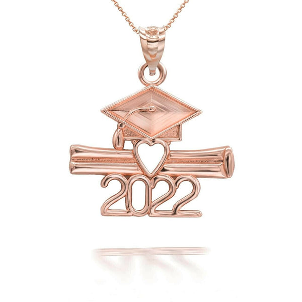 10K Solid Gold Class of 2022 Graduation Cap and Diploma Pendant Necklace