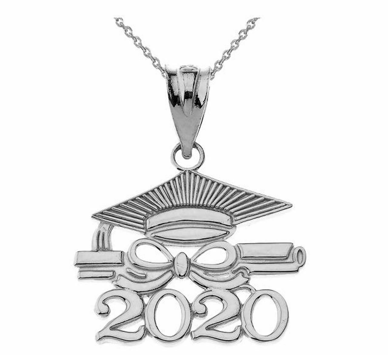 NWT 925 Sterling Silver Class of 2020 Graduation Diploma & Cap Pendant Necklace