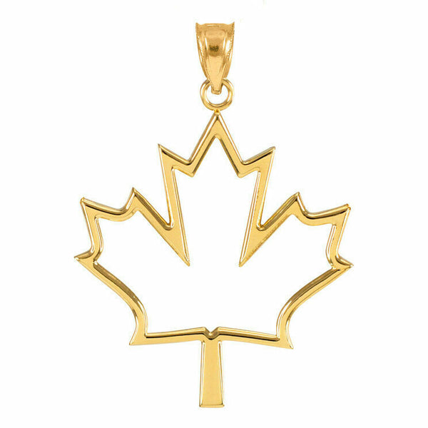 10K Solid Yellow Gold Open Design Maple Leaf Pendant Necklace