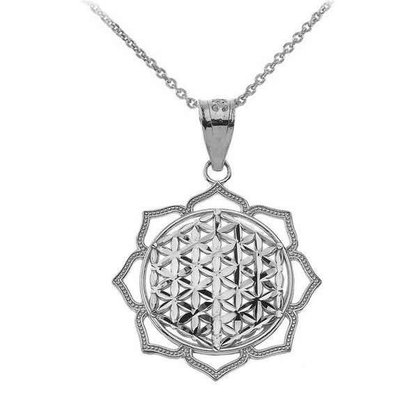 .925 Sterling Silver Symmetrical Flower of Life Pendant Necklace