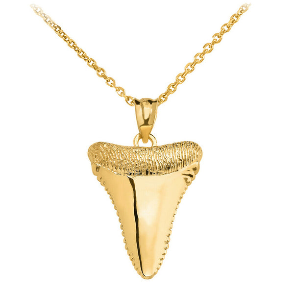 10k Fine Real Yellow Gold Polished Shark Tooth Pendant Necklace 16" 18" 20" 22"
