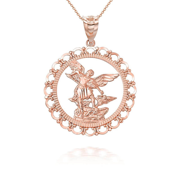 14k Yellow Gold Saint St Michael Archangel Openwork Pendant Necklace S, L