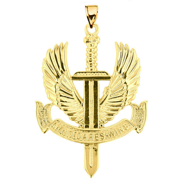 10k Solid Yellow Gold Who Dares Wins Pendant Necklace