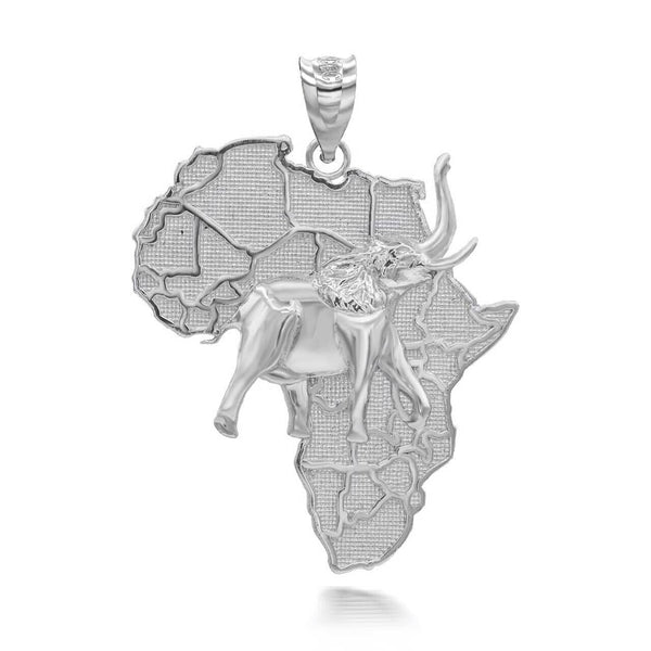 925 Sterling Silver Africa Map Elephant Pendant Necklace