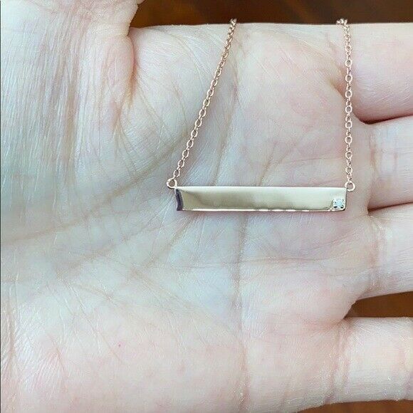Sterling Silver Rose Gold Horizontal Bar Geometric Diamond Necklace Minimalist