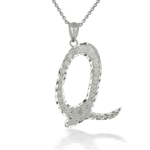 925 Sterling Silver Cursive Initial Letter Q Pendant Necklace