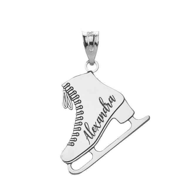 Personalized Name Silver Ice Skate Winter Sport Figure Skating Pendant Necklace