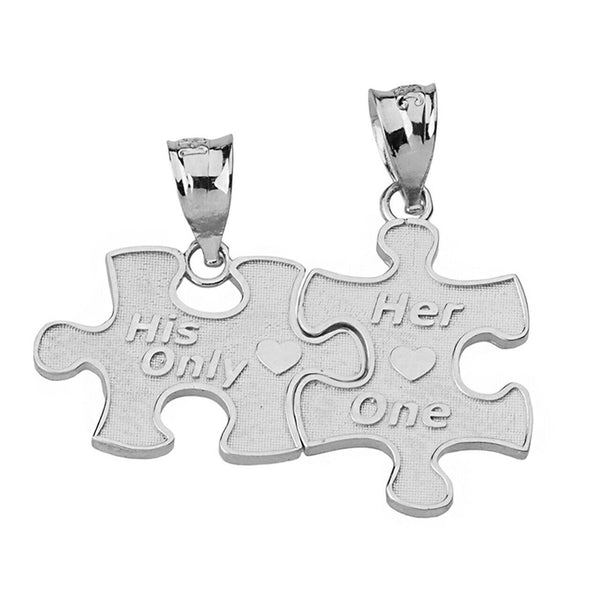 Sterling Silver Her One His Only Break Apart Puzzle 2 Pieces Pendants