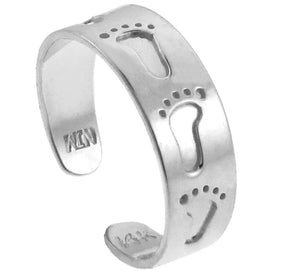 925 Sterling Silver Bold Footprint Toe Ring - Adjustable - Knuckle, Thumb