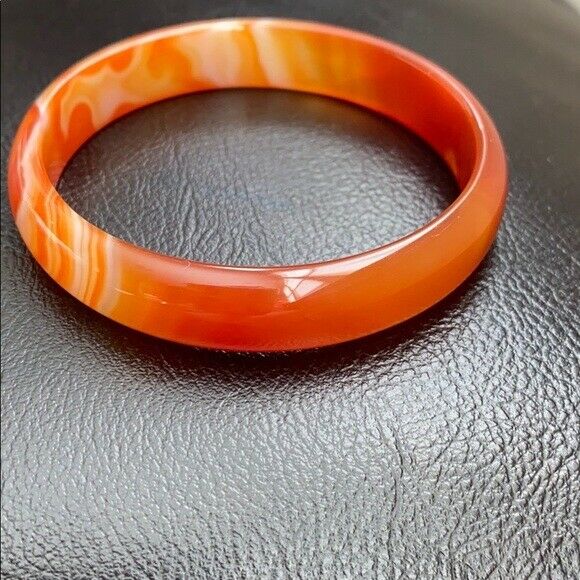 Red Orange Agate Bangle Bracelet Size 56 mm diameter - D shape MN58