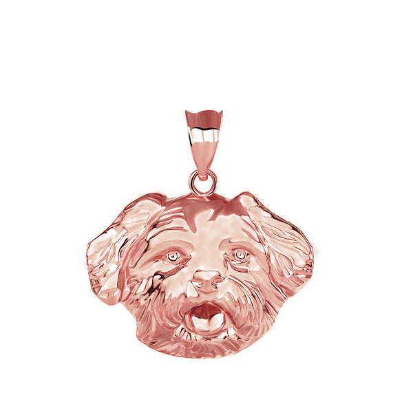Solid Gold Dog Maltese Head Detailed Dog Sports Pendant Necklace