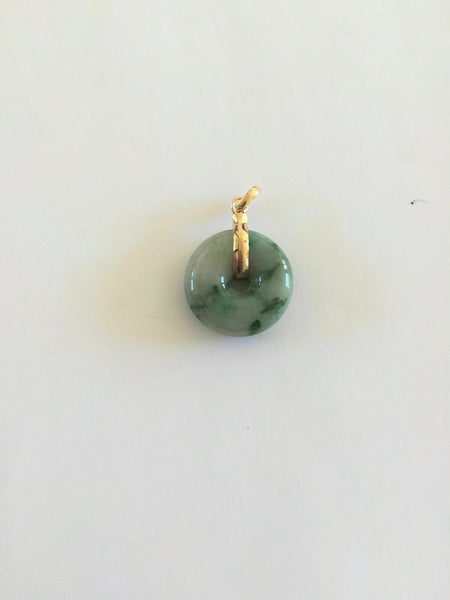 14K Solid Gold Natural Jadeite Jade Donut Round Small Pendant