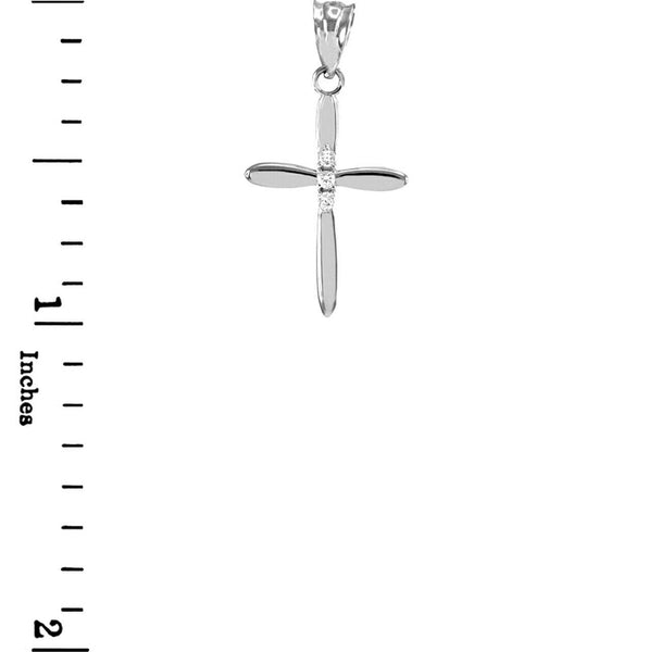 Solid 14k White Gold Dainty Diamond Cross Pendant Necklace 16", 18", 20" 22"