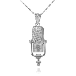 Silver Studio Mic Microphone Studio Music Recording Pendant Necklace Made USA