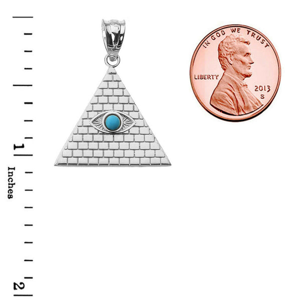 925 Sterling Silver Egyptian Pyramid with Turquoise Evil Eye Pendant Necklace