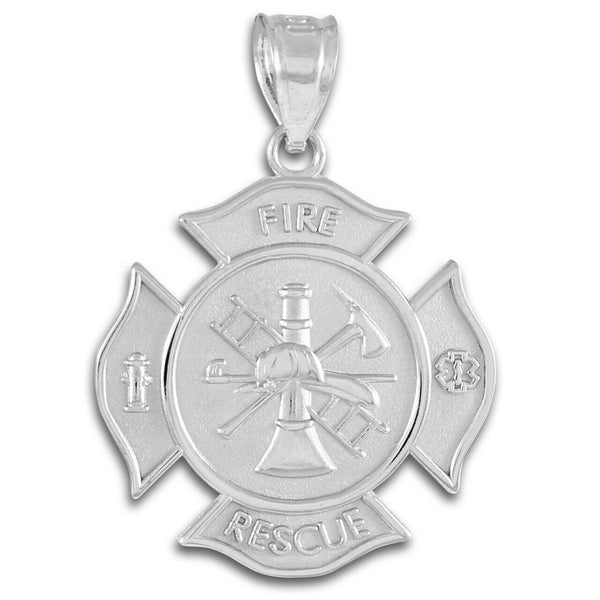 Fine 925 Fire Rescue Solid Firefighter Badge Pendant Necklace Made in USA 16-22"