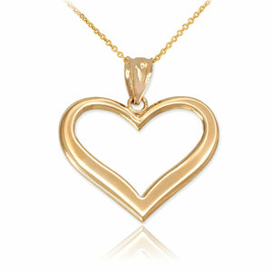 10k Yellow Gold Polished Open Heart Pendant Necklace 16", 18", 20", 22"
