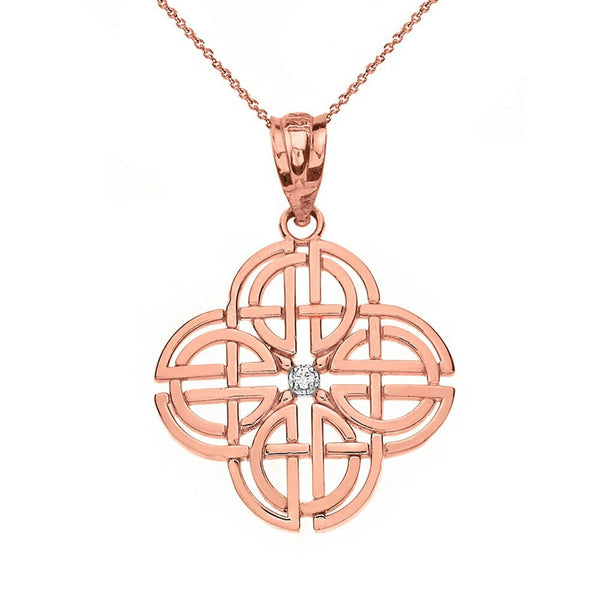 10K Solid Gold Diamond Celtic Knot Geometric Circular Pendant Necklace