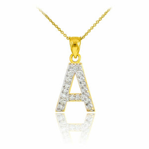 14k Solid Yellow Gold Diamonds Monogram Initial Letter A Pendant Necklace