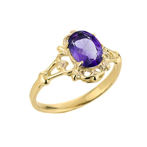 10K Yellow Gold February Birthstone Oval Shape 1.82ct Amethyst Gemstone Ring