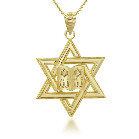 10K Solid Gold Star of David Torah Pendant Necklace - Yellow, Rose, or White