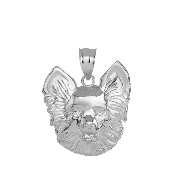 Solid Gold Dog Pomeranian Head Detailed Dog Sports Pendant Necklace