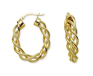 14K Real Yellow Gold Braided Hoop Earrings