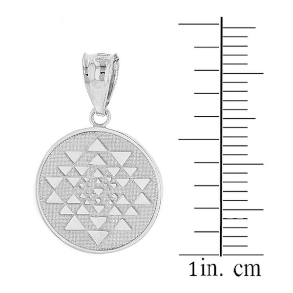 925 Sterling Silver Yantra Tantric Indian Yoga Disc Circle Pendant Necklace