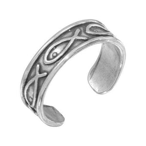 NWT Sterling Silver 925 Religious Fish Symbol Adjustable Toe/Finger Ring