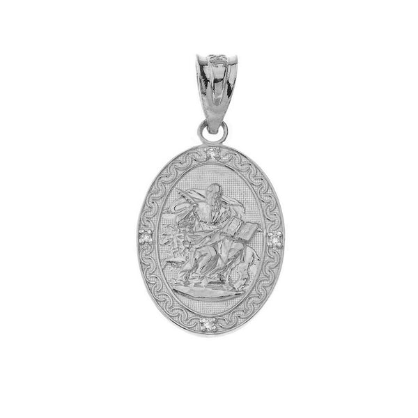 925 Sterling Silver Saint Mark Oval Pendant Necklace