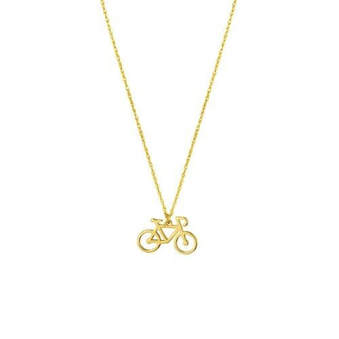 14K Solid Real Yellow Gold Mini Bicycle Dainty Necklace - Minimalist 16"-18"