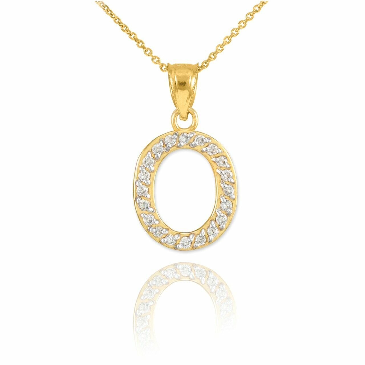 14k Solid Yellow Gold Diamonds Monogram Initial Letter O Pendant Necklace