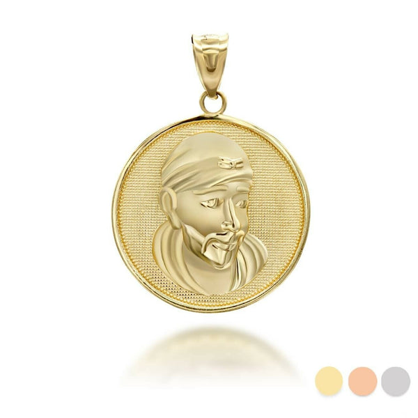 10K Solid Gold Sathya Sai Baba Hindu Guru Coin Pendant Necklace