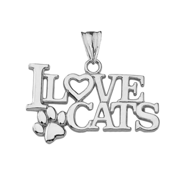 925 Sterling Silver "I Love Cats" Pendant Necklace