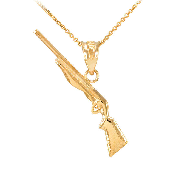 14K Solid Yellow Gold Dainty Shotgun Pendant Necklace Charm